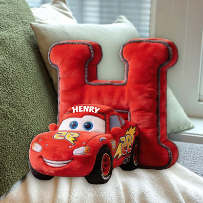 Alphabet Letter Kid Loves Cars - Personalized Racing Lover Premium Faux Fur Pillow