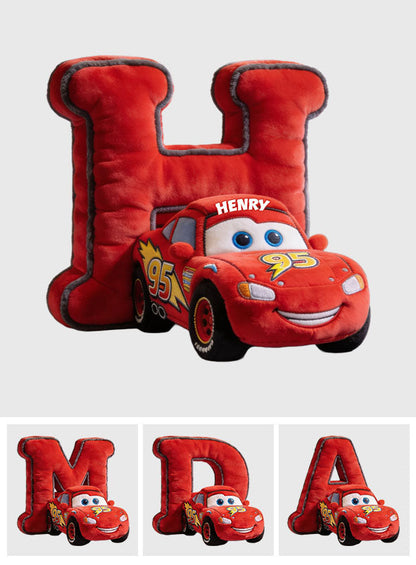 Alphabet Letter Kid Loves Cars - Personalized Racing Lover Premium Faux Fur Pillow