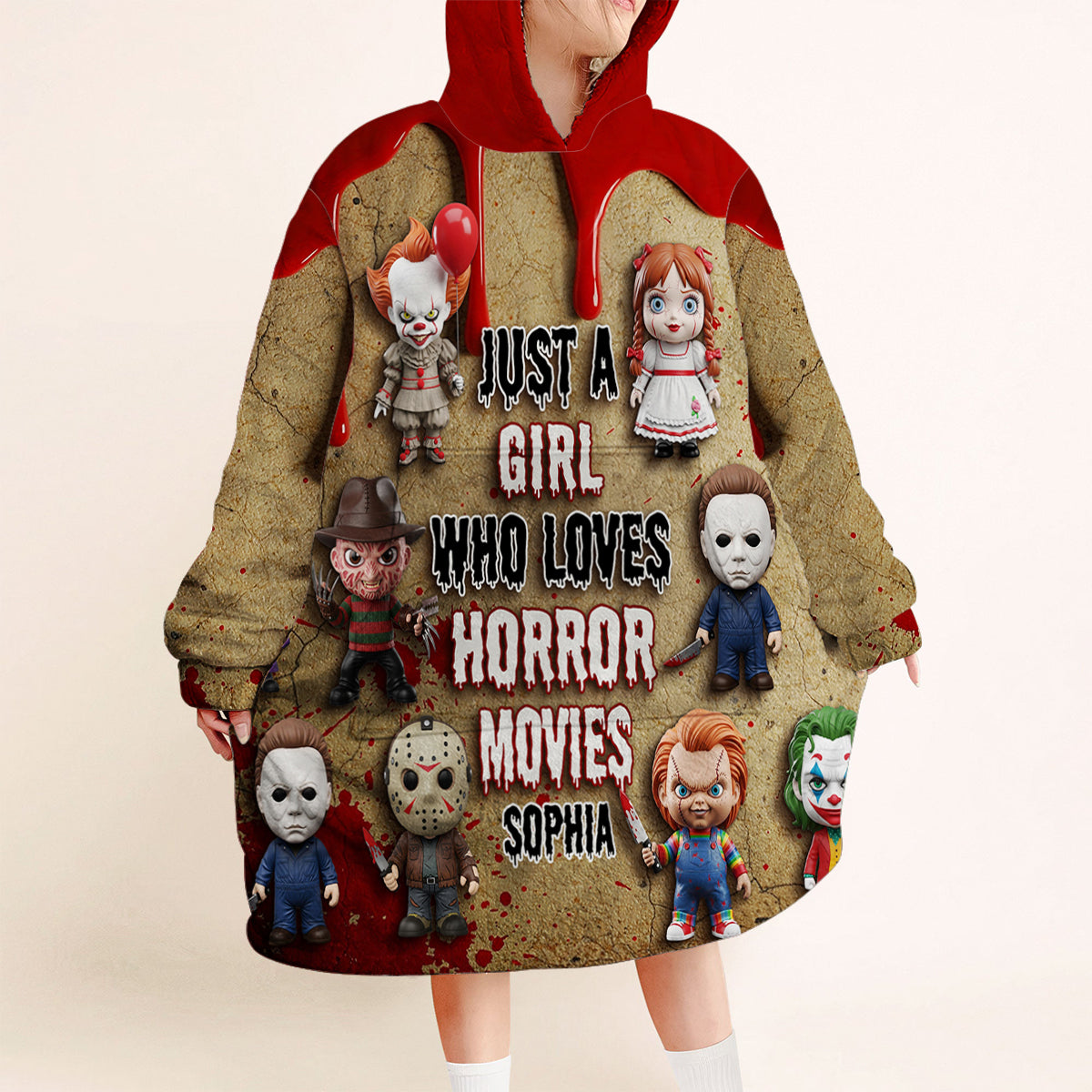 Just A Girl Who Loves Horror Movies - Personalized Blanket Hoodie