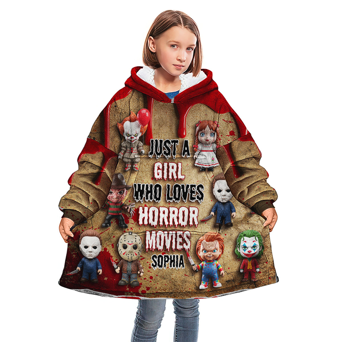 Just A Girl Who Loves Horror Movies - Personalized Blanket Hoodie