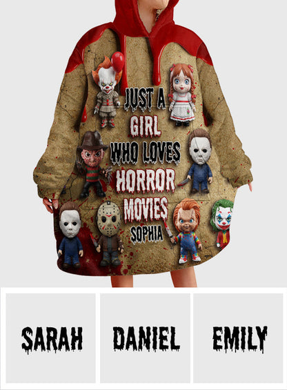 Just A Girl Who Loves Horror Movies - Personalized Blanket Hoodie