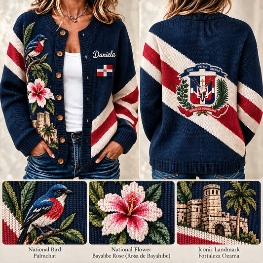Dominican Republic Pride - Personalized Expats Cardigan Sweater