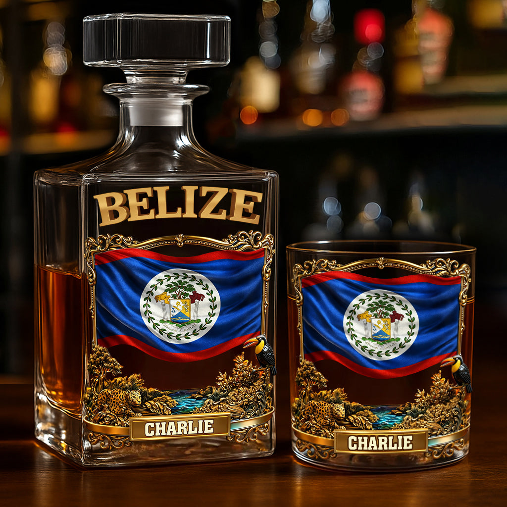 Proud Belize - Personalized Expats Whiskey Decanter Set