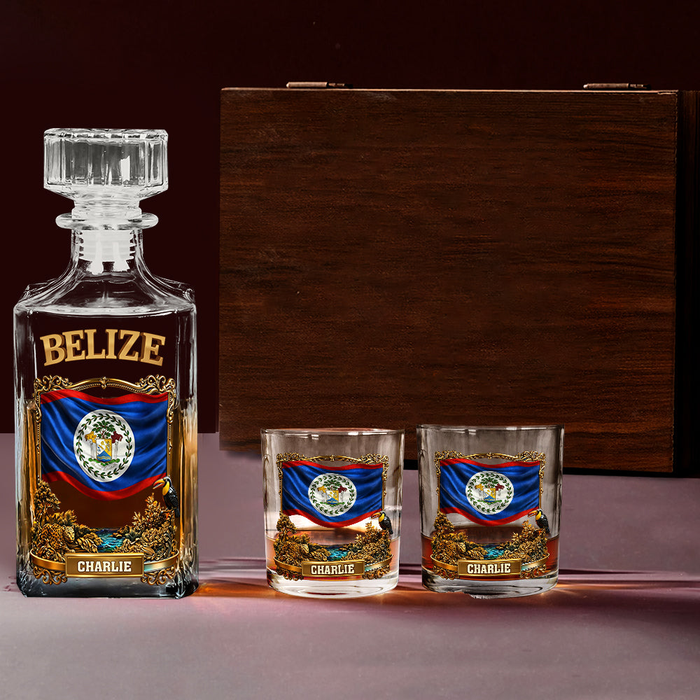Proud Belize - Personalized Expats Whiskey Decanter Set