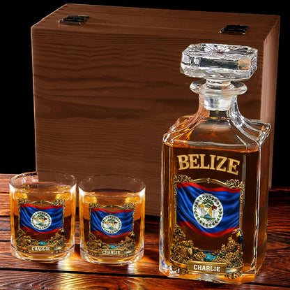 Proud Belize - Personalized Expats Whiskey Decanter Set