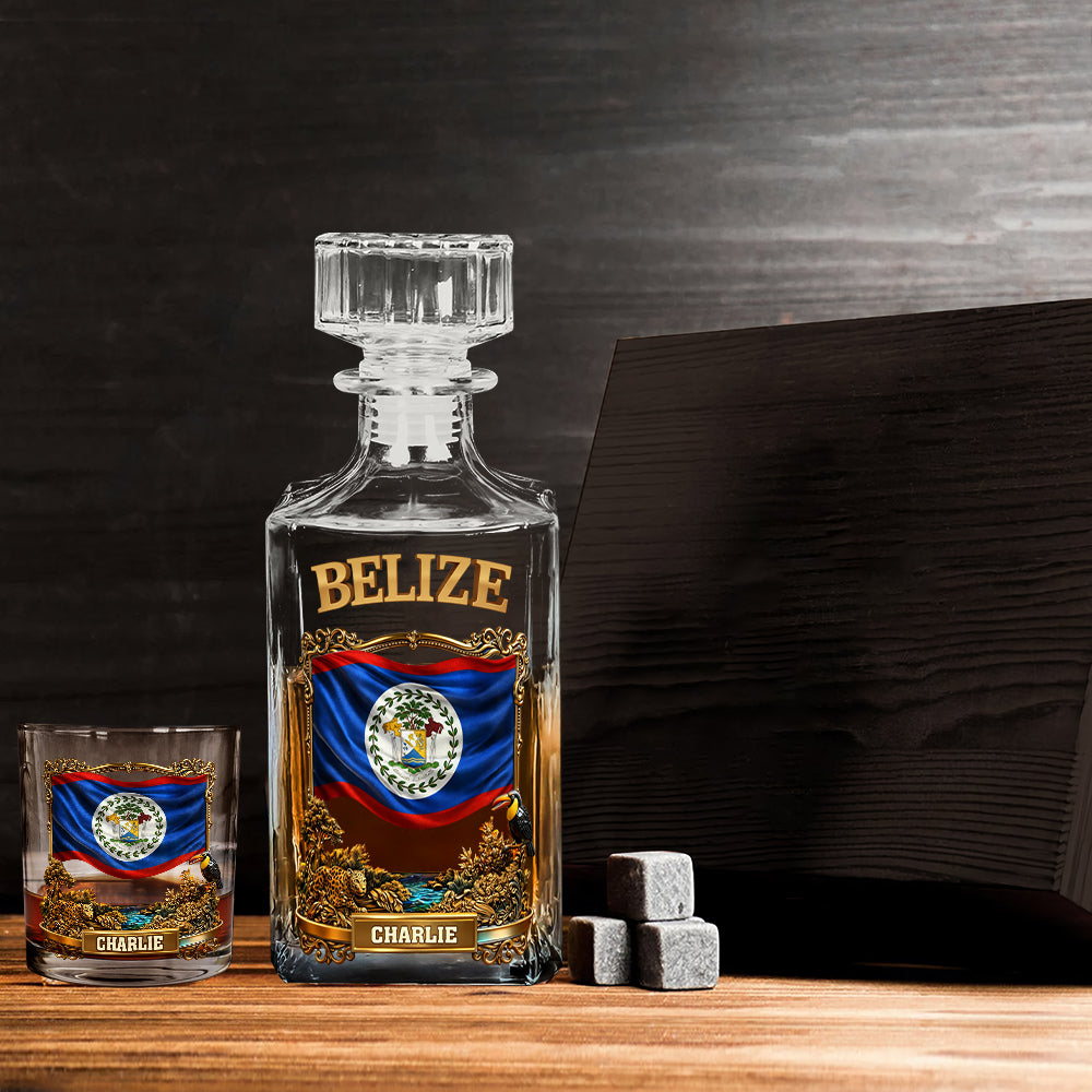 Proud Belize - Personalized Expats Whiskey Decanter Set