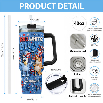 Happy 4th Of July - Personalized Bluey Tumbler With Plush Charm