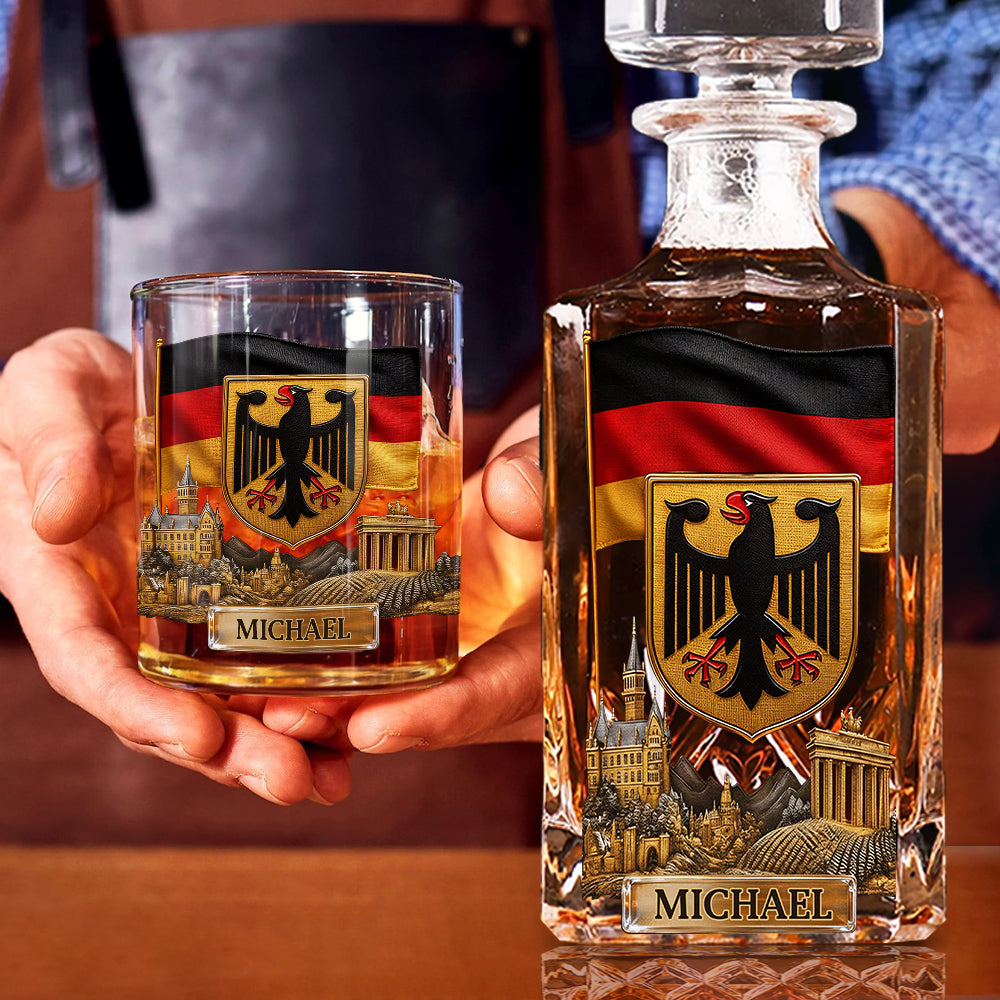 Gift For German - Personalized Expats Whiskey Decanter Set