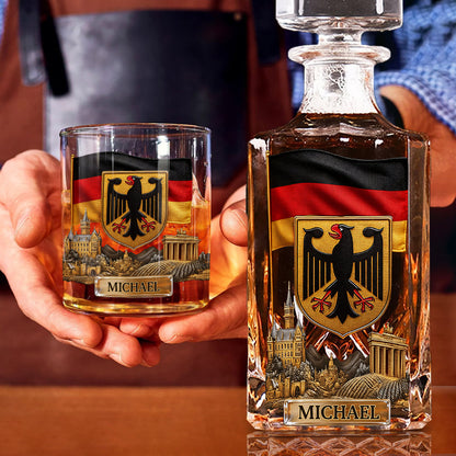 Gift For German - Personalized Expats Whiskey Decanter Set