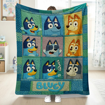 Blue Dog Cartoon - Personalized Blue Dog Blanket