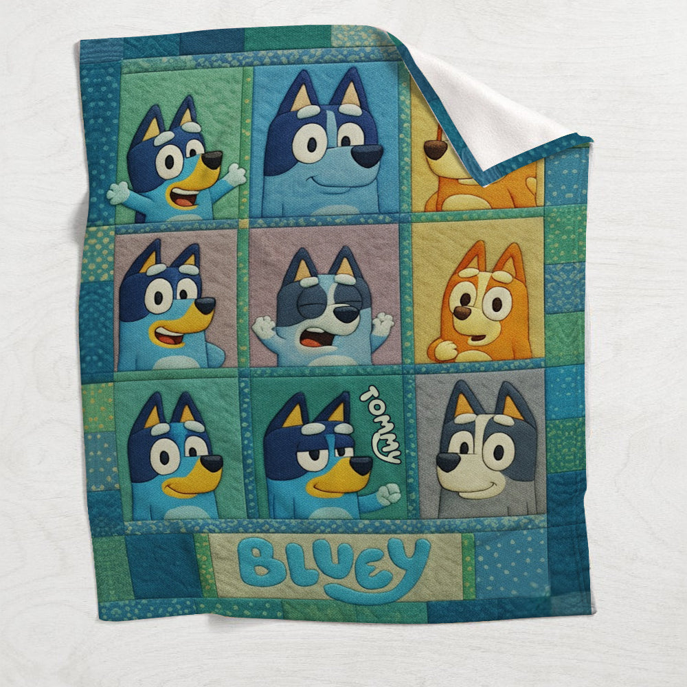 Blue Dog Cartoon - Personalized Blue Dog Blanket