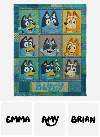 Blue Dog Cartoon - Personalized Blue Dog Blanket