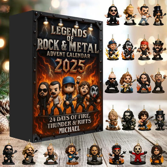 Fire Thunder & Riffs - Personalized Rock And Roll Folded Advent Calendar With Ornaments
