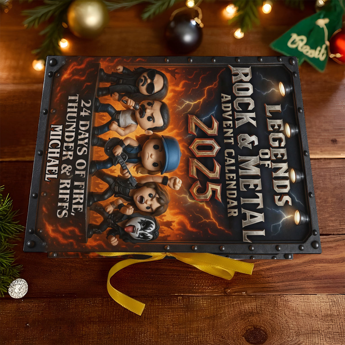 Fire Thunder & Riffs - Personalized Rock And Roll Folded Advent Calendar With Ornaments