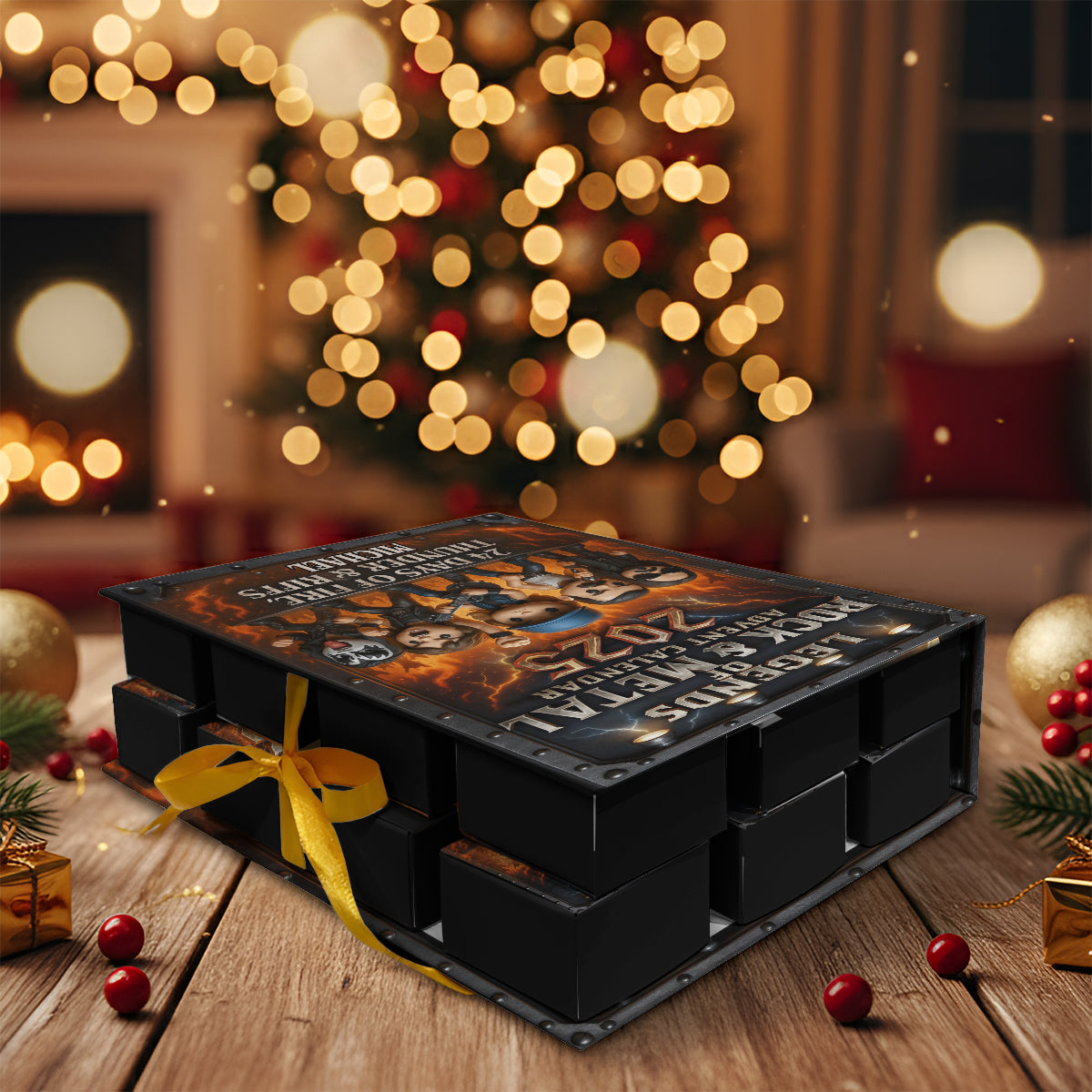Fire Thunder & Riffs - Personalized Rock And Roll Folded Advent Calendar With Ornaments