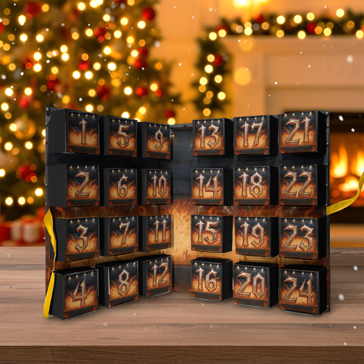 Fire Thunder & Riffs - Personalized Rock And Roll Folded Advent Calendar With Ornaments