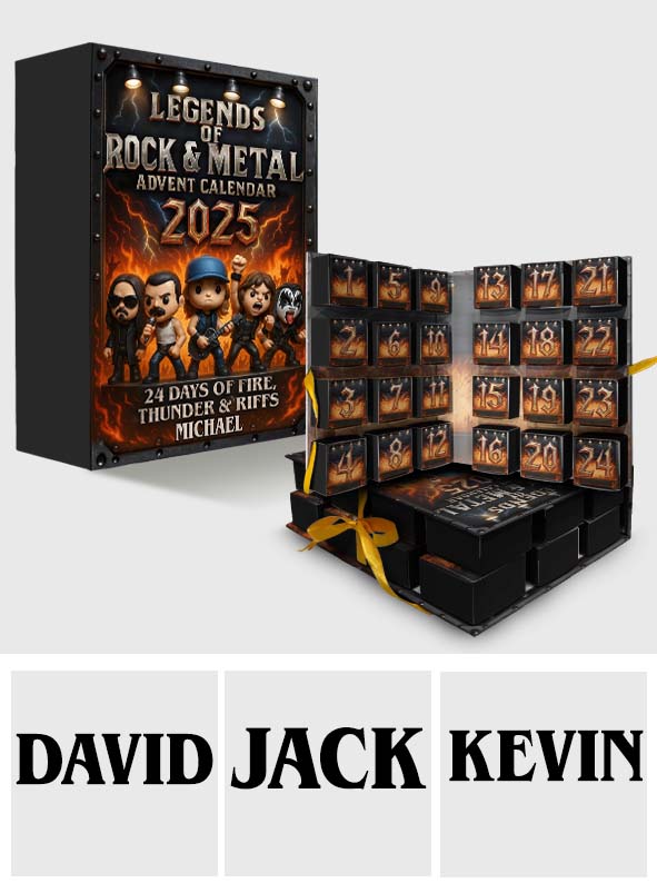 Fire Thunder & Riffs - Personalized Rock And Roll Folded Advent Calendar With Ornaments