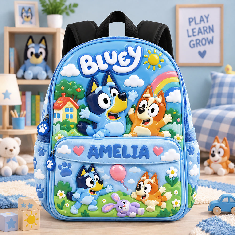 Cute Friends - Personalized Blue Dog Backpack