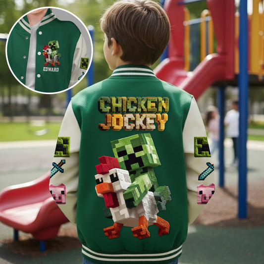 Chicken Jockey - Personalized Block World Varsity Jacket