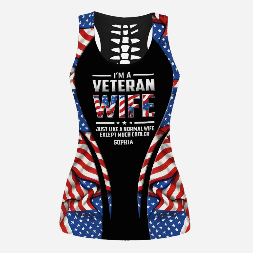 Veteran Wife - Personalized Veteran Hollow Tank Top and Leggings