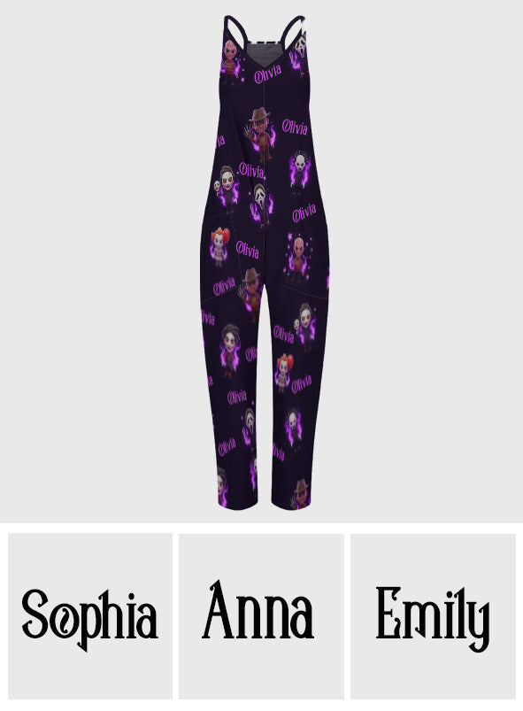 Scary Halloween Sleeveless Jumpsuit with Pockets - Personalized Horror Character Loose-Fit Overalls/ Rompers