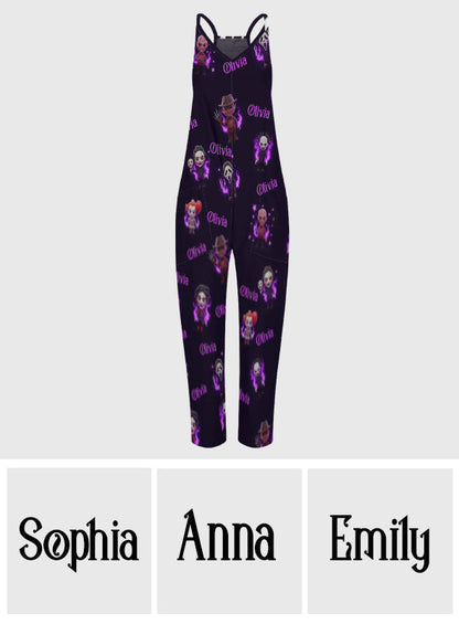 Scary Halloween Sleeveless Jumpsuit with Pockets - Personalized Horror Character Loose-Fit Overalls/ Rompers
