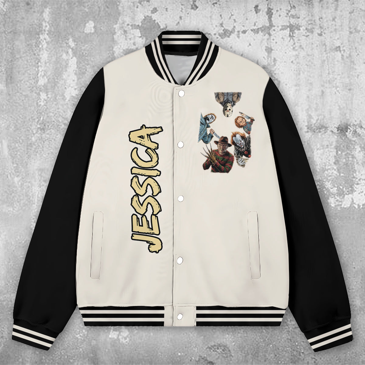 Come With Me ... If You Dare - Personalized Horror Character Varsity Jacket