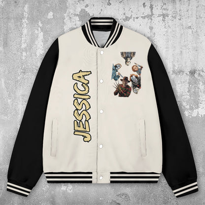 Come With Me ... If You Dare - Personalized Horror Character Varsity Jacket