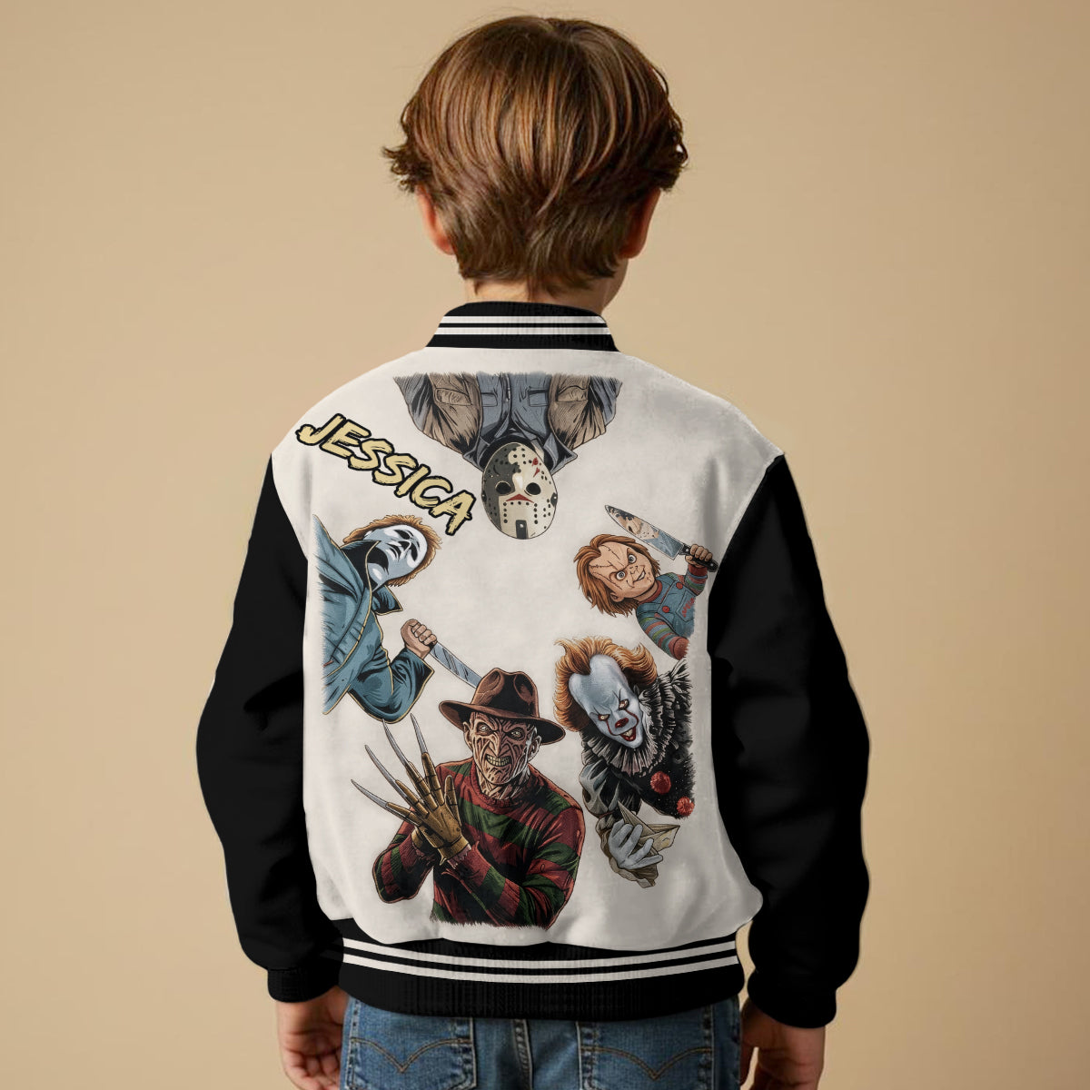 Come With Me ... If You Dare - Personalized Horror Character Varsity Jacket