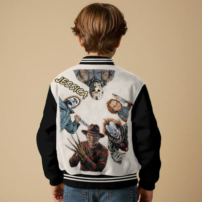 Come With Me ... If You Dare - Personalized Horror Character Varsity Jacket