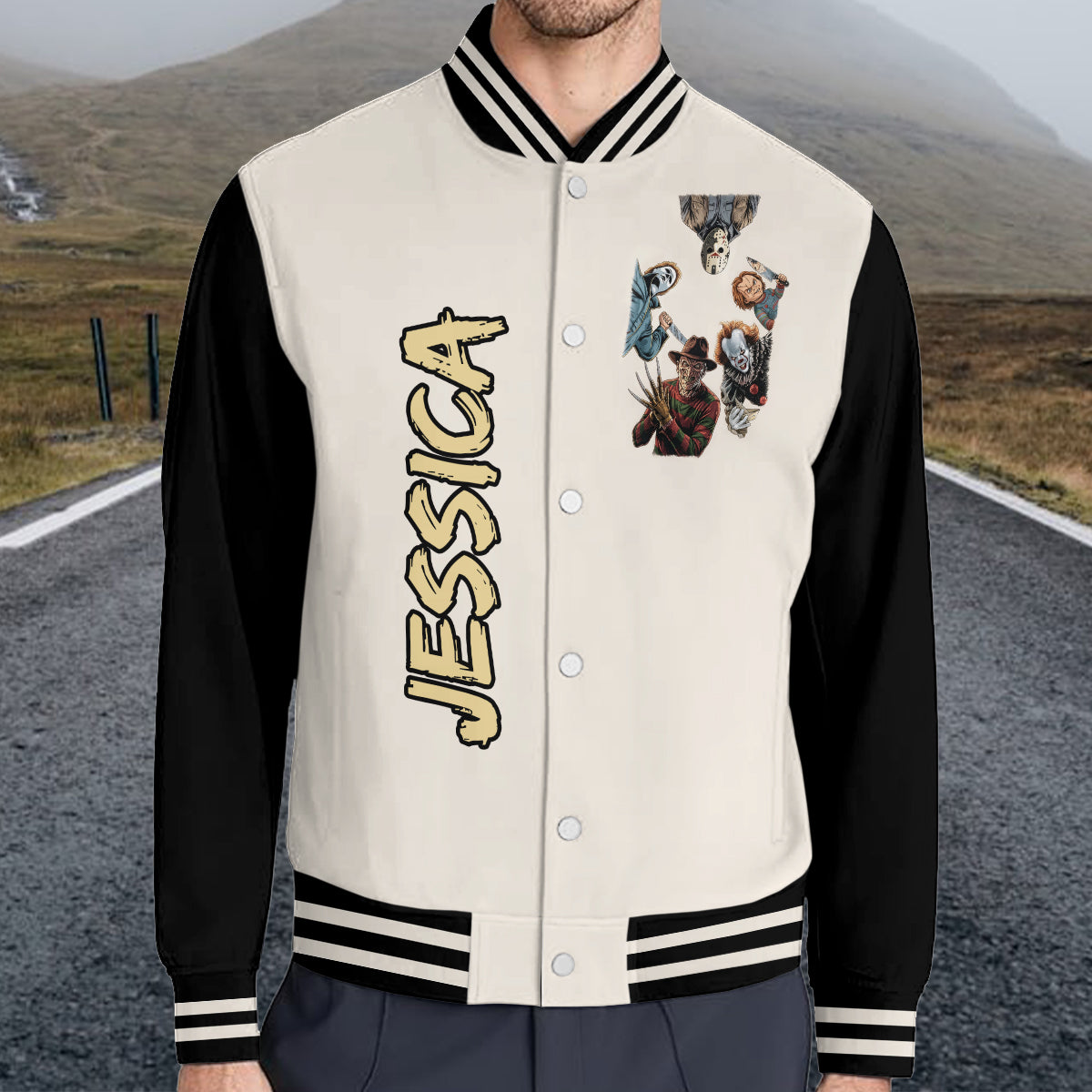 Come With Me ... If You Dare - Personalized Horror Character Varsity Jacket