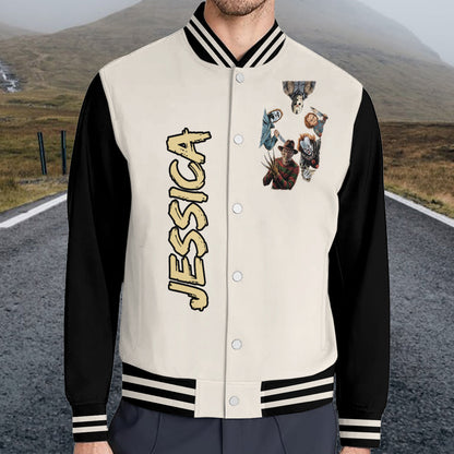 Come With Me ... If You Dare - Personalized Horror Character Varsity Jacket