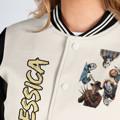 Come With Me ... If You Dare - Personalized Horror Character Varsity Jacket