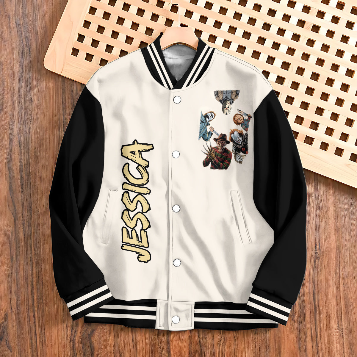 Come With Me ... If You Dare - Personalized Horror Character Varsity Jacket