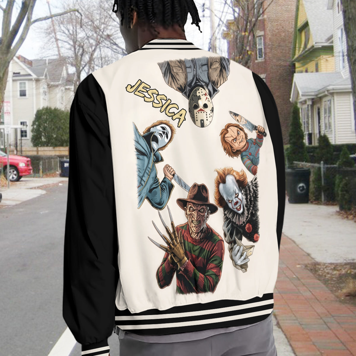 Come With Me ... If You Dare - Personalized Horror Character Varsity Jacket