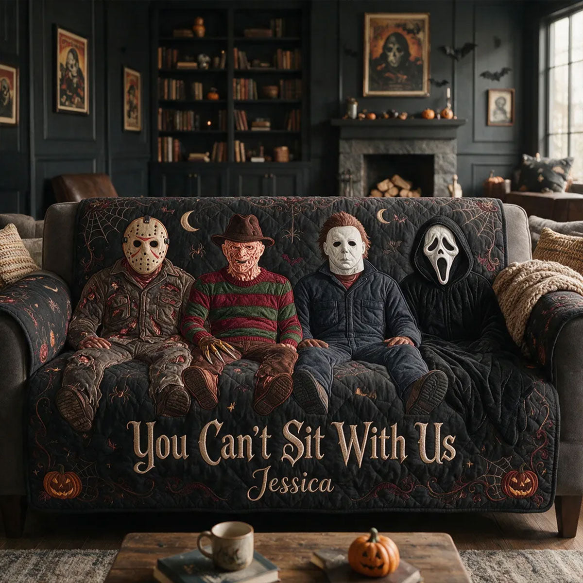 You Can't Sit With Us - Personalized Horror Character Quilted Sofa/Couch Cover