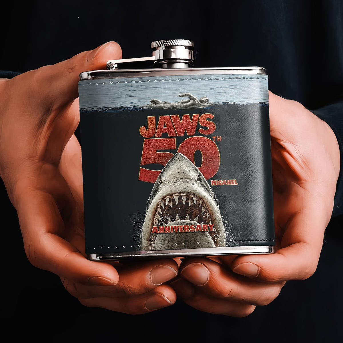50th Anniversary Scary Shark - Personalized Hip Flask