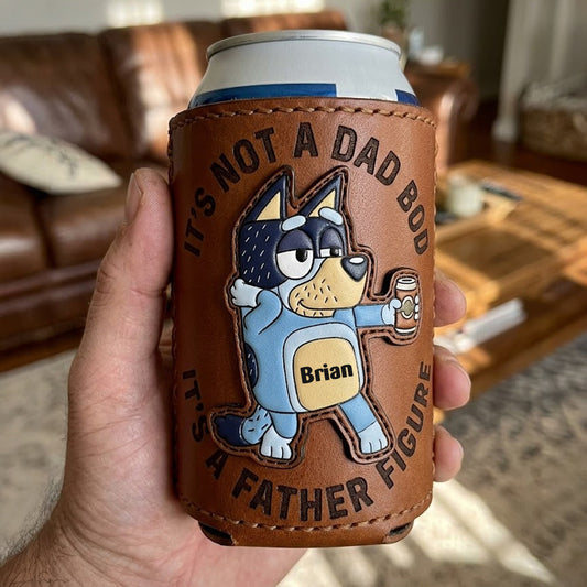 It's Father Figure - Personalized Blue Dog Leather Can Cooler