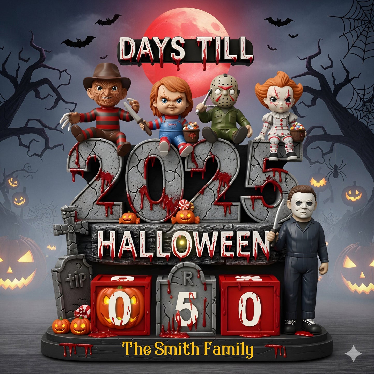 Halloween Countdown - Personalized Horror Character Interchangeable Plaque