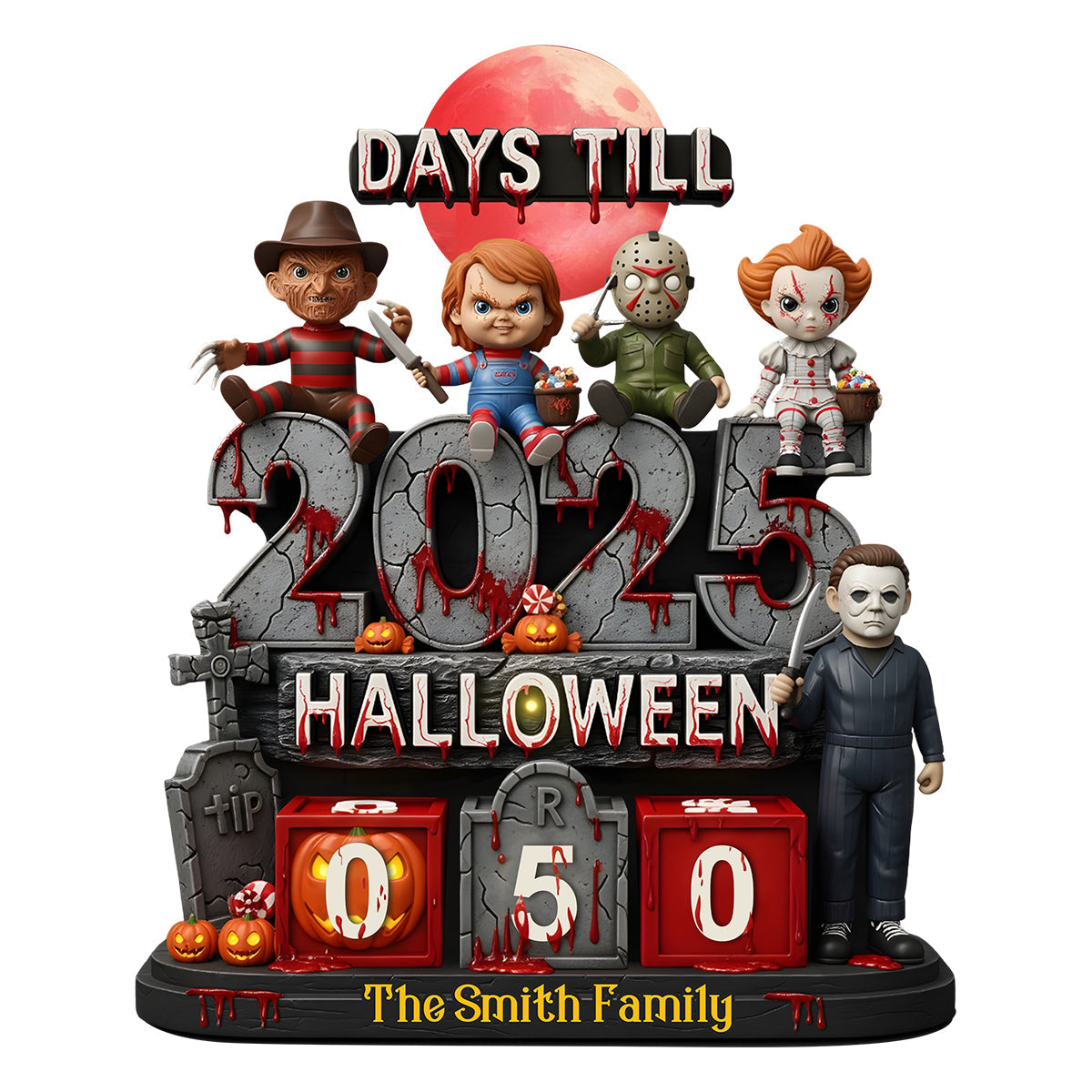 Halloween Countdown - Personalized Horror Character Interchangeable Plaque