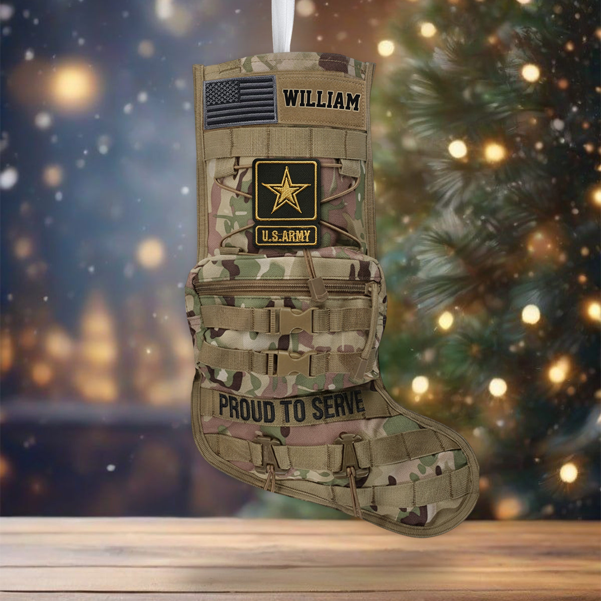Proud To Serve - Personalized Veteran Shaped Christmas Stocking