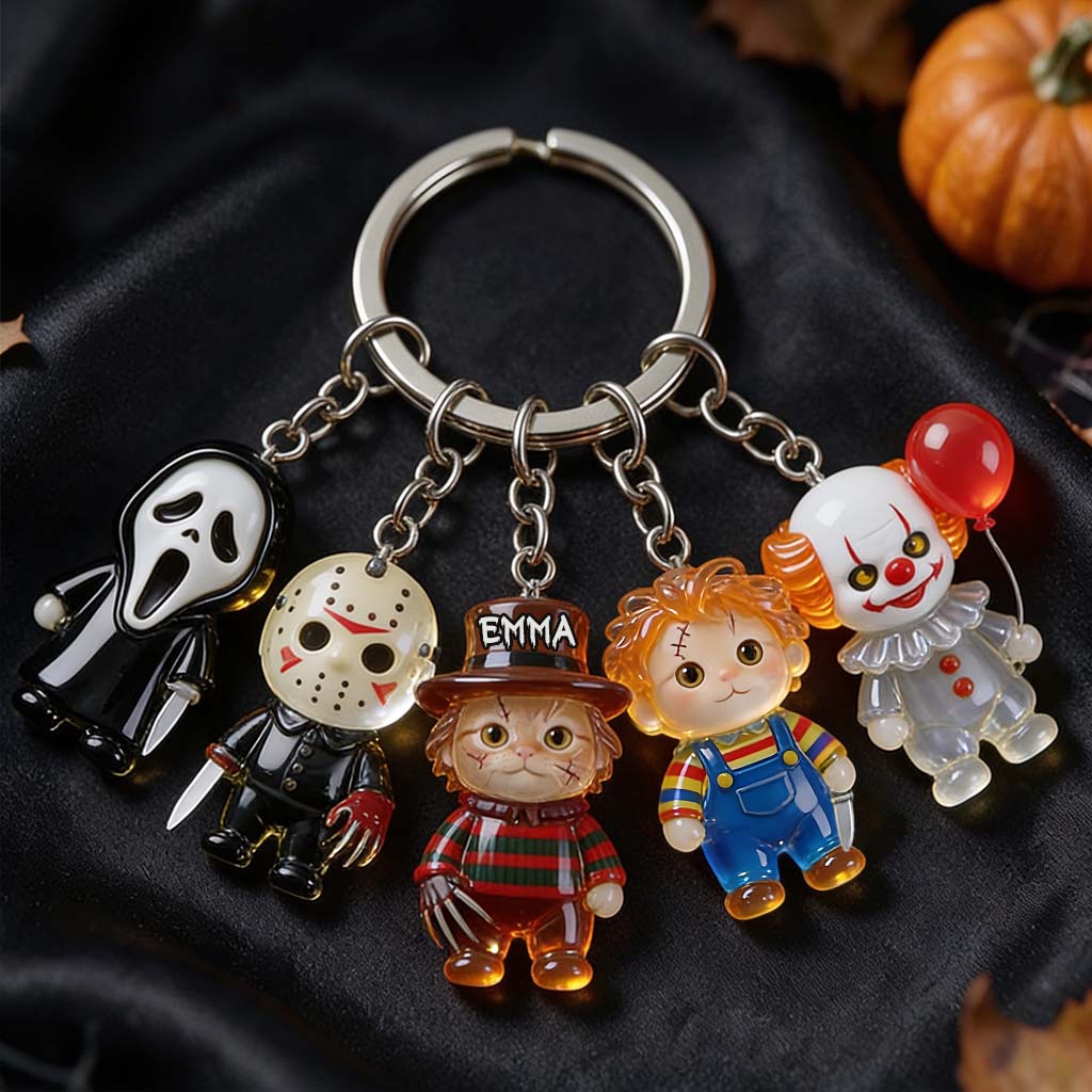 Horror Cats - Personalized Horror Character Premium Keychain With Charms