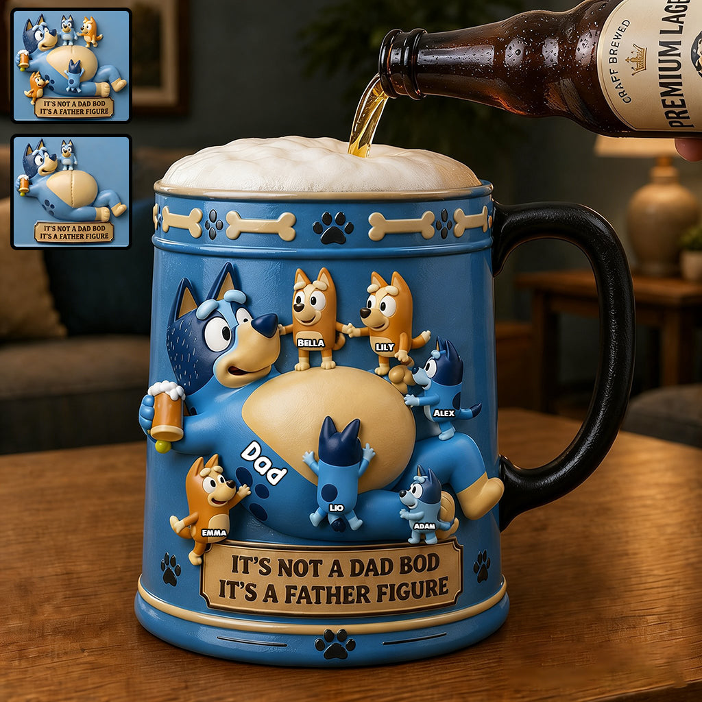 Blue Dog Fans Gift, It's Not A Dad Bod It's A Father Figure - Personalized Blue Dog Beer Stein