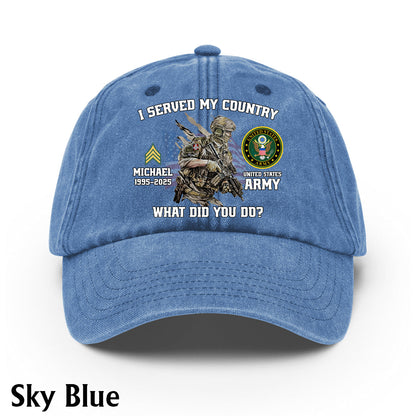 I Served My Country - Personalized Veteran Washed Denim Cap