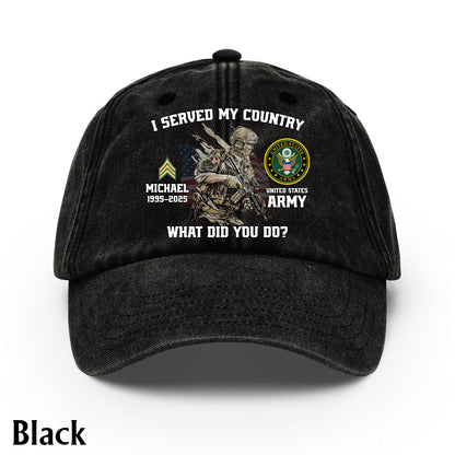 I Served My Country - Personalized Veteran Washed Denim Cap