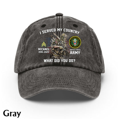 I Served My Country - Personalized Veteran Washed Denim Cap