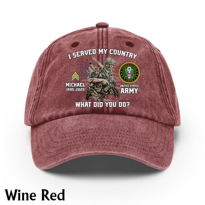 I Served My Country - Personalized Veteran Washed Denim Cap