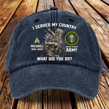 I Served My Country - Personalized Veteran Washed Denim Cap