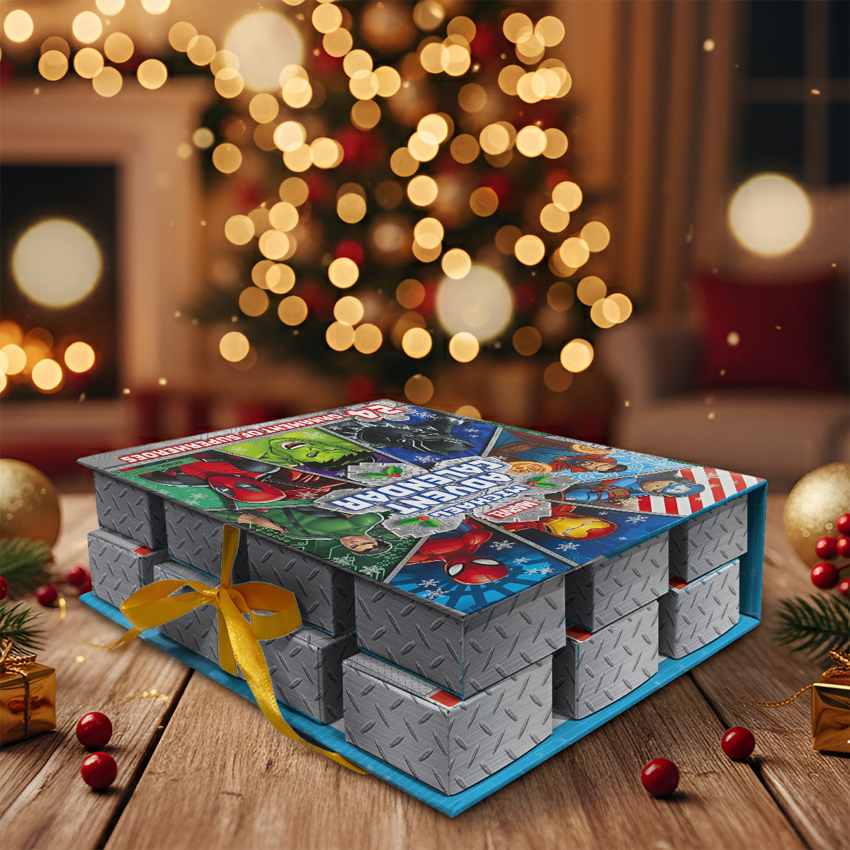Christmas Gift For Hero's Fan - Personalized Superhero Folded Advent Calendar With Ornaments