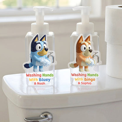 Bathroom Blue Puppy Set Soap Dispenser & Toothbrush Holder - Personalized Bluey Acrylic Pot & Pump Dispenser